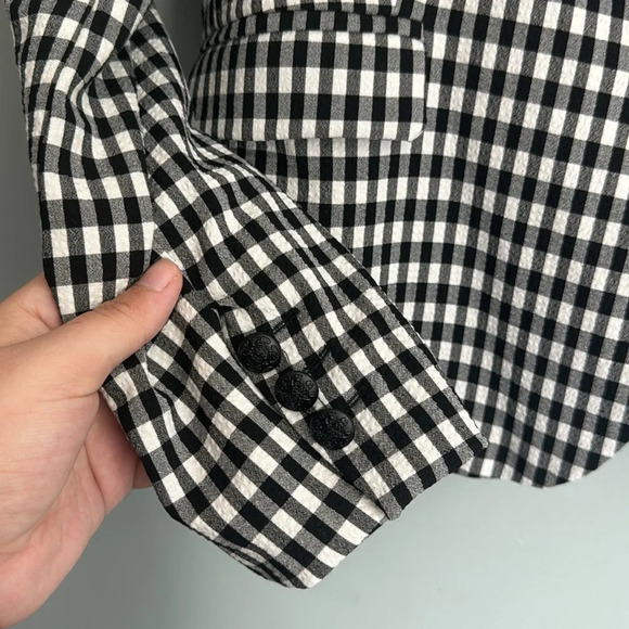Anthropologie Maison d'Amelie Paris Black & White Gingham Checked Blazer Sz L - Picture 7 of 8